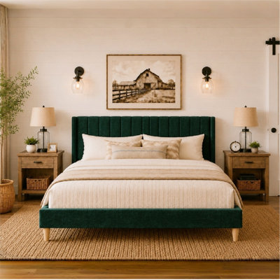 Eriksay Low Profile Upholstered Platform Bed with Wingback Headboard