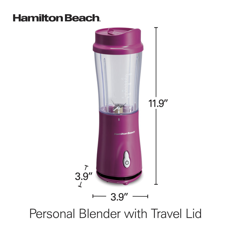 Hamilton Beach® Portable Blender with 14 Oz BPA Free Travel Cup and Lid, Durable Stainless Steel Blades for Powerful Blending Performance