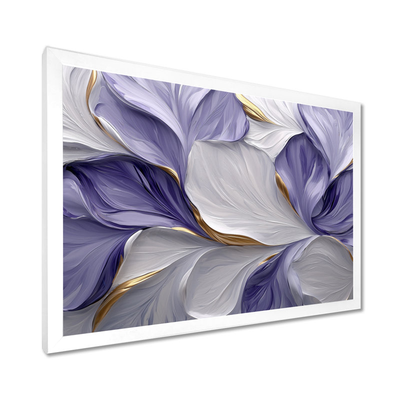 Mauve blanc élégant veines de pétales de fleurs II - fleurs abstraites, art mural, H 12 po x l 20 po, Avec cadre, Blanc