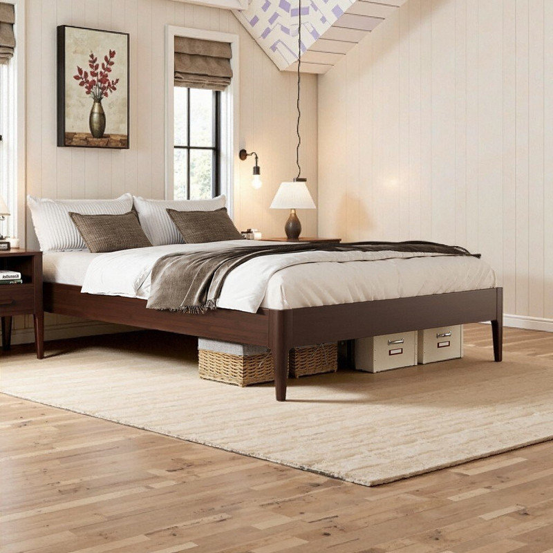Solid Bamboo King\Queen\Full Platform Bed Frame, Noise-Free Support & Storage, Chocolat, Grand lit