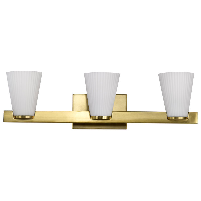 Keindl - Coiffeuse - Verre blanc nervuré, Bronze brillant, 24 po de largeur, Trois lumières