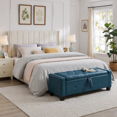 Banc de rangement avec repose-pieds capitonné en similicuir de 48 pouces, multifonctionnel et élégant pour divers décors