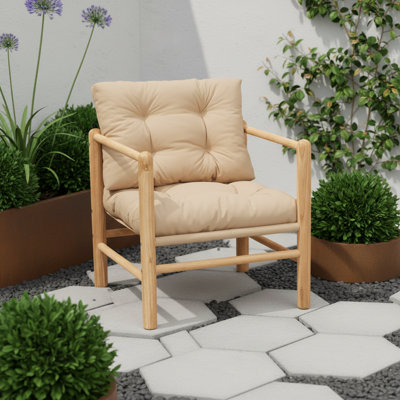 Canapé d'extérieur 1 place en bois de châtaignier avec coussins hydrofuges