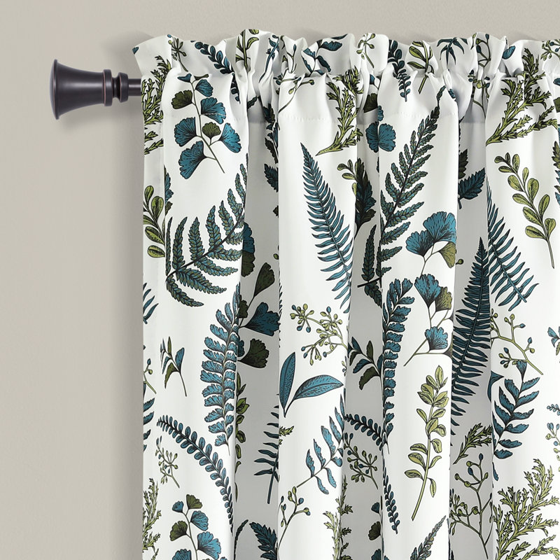 Devonia White and Green Floral Polyester Blackout Curtains