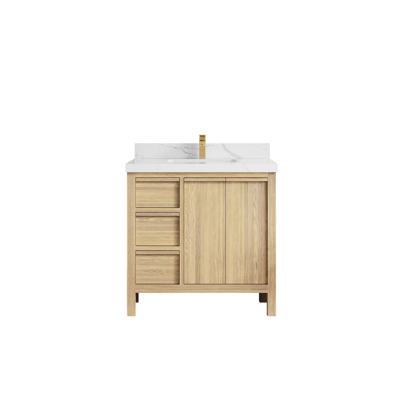 Chêne blanc Elizabeth X P 22 po Meuble-lavabo central D Quartz, Calacatta Laza