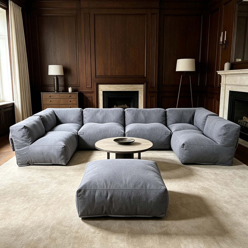 Modular Linen-Look Floor Sectional Sofa Set with Removable Slipcovers