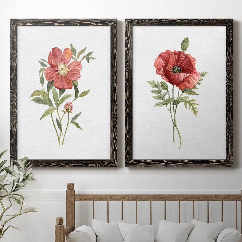 Pivoine écarlate - ensemble de 2 reproductions d'art, H 31,5 po x l 47 po x P 1,5 po, Pas de tapis