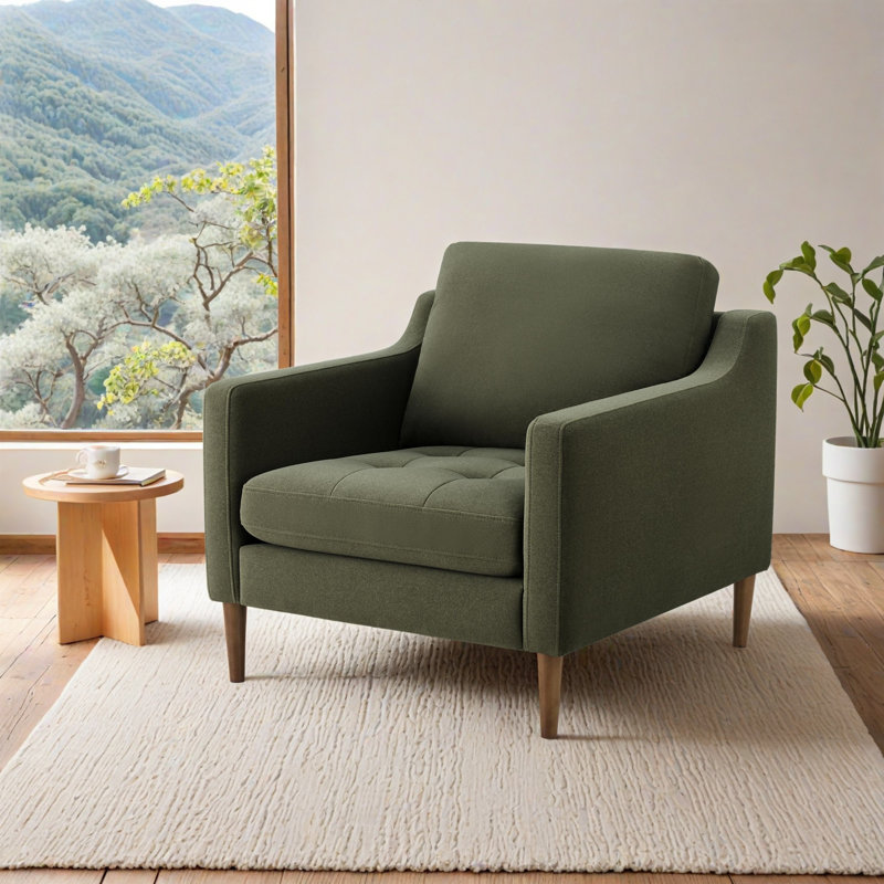  Fauteuil d'appoint rembourré avec pieds en bois massif Daylen, Velours forêt Vesper