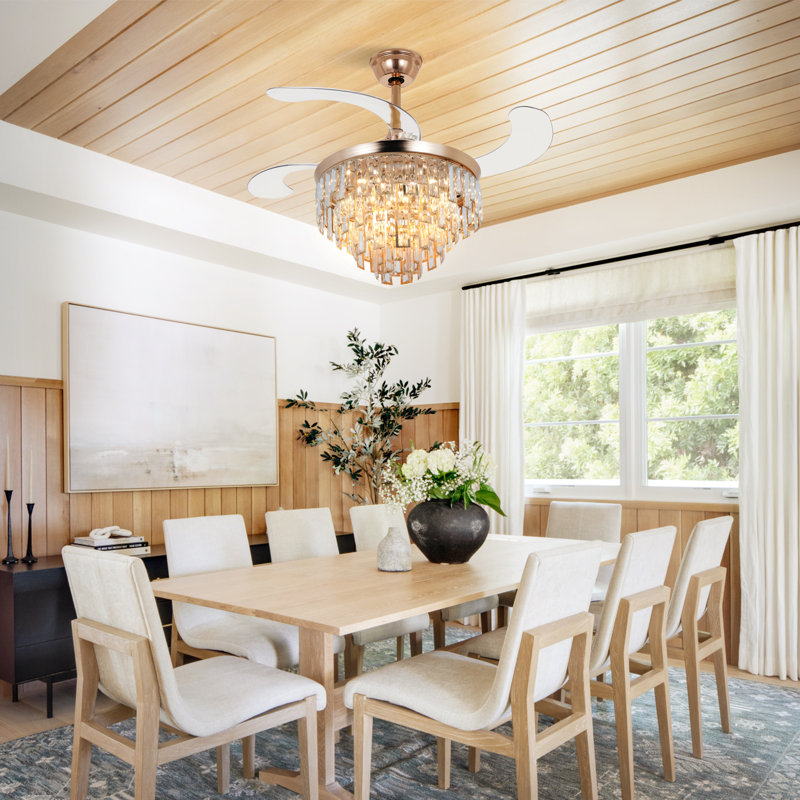 42 Inch Modern Silent Retractable Crystal Luxury Ceiling Fan
