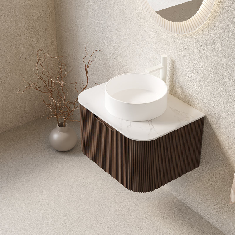 Meuble-lavabo en bois massif rayé 24 po avec lavabo Dina, Brun
