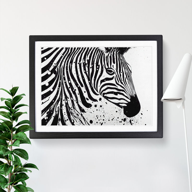 Zebra Splash Abstract - Single Picture Frame Painting, 46cm H x 64cm W x 2cm D, Black