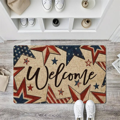 Tapis de sol 24 x 36 po Americana Star, pour porte d'entrée et patio, rouge, bleu, beige