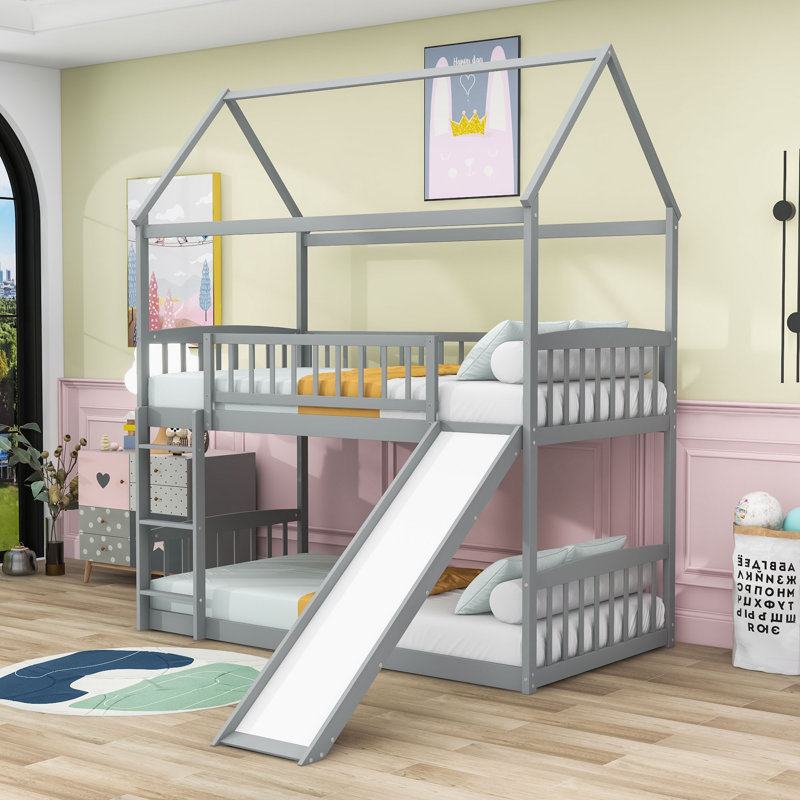 Kwai Kids Twin Over Twin Bunk Bed, Gray