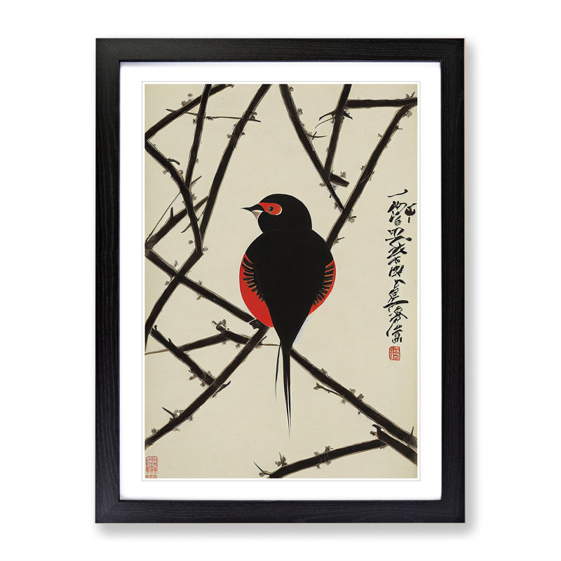 Bird On The Branch - Print, White, Black, 34cm H x 25cm W x 2cm D