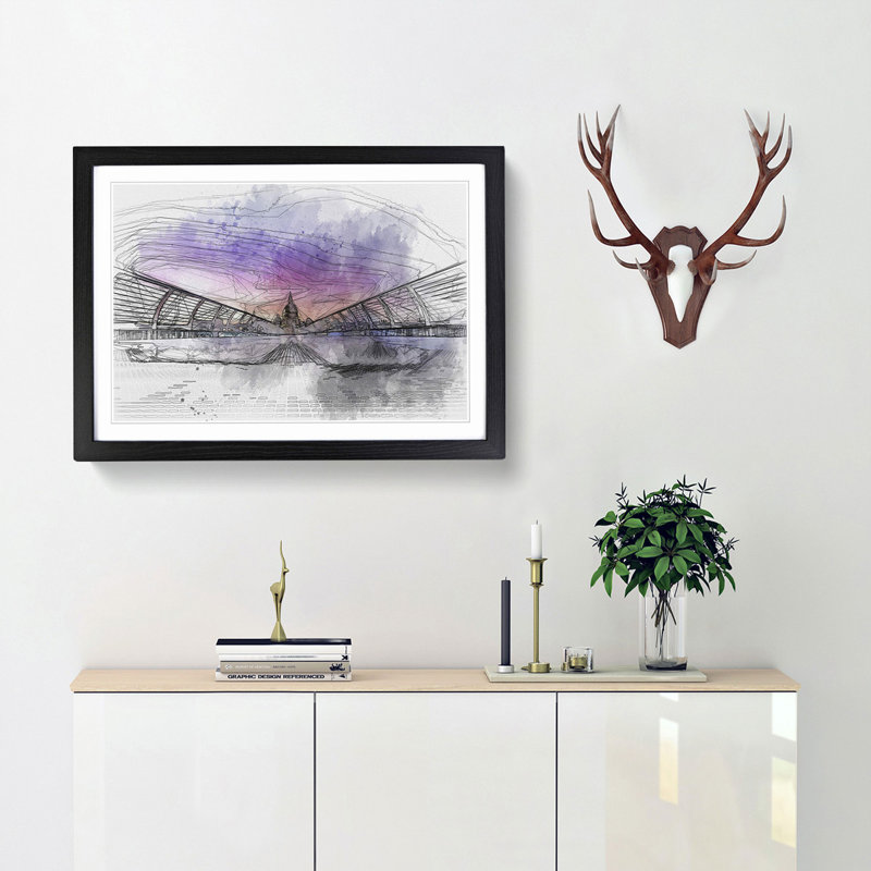 St. Pauls Cathedral in London in Abstract - Framed Print, 48cm H x 65cm W x 2cm D, Black Framed