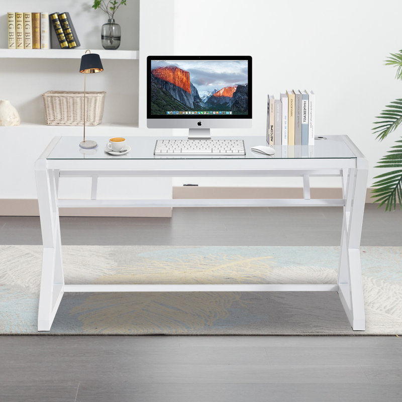 Onawa Metal Base Computer Desk, White