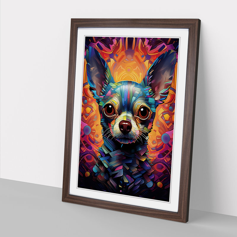 Chihuahua Futurism - Single Picture Frame Print on Wood, 64cm H x 46cm W x 2cm D, Walnut Framed