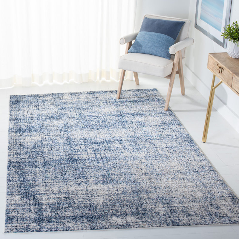 Tapis ivoire / bleu marine Harrelson, Rectangle 5 pi 5 po x 7 pi 7 po