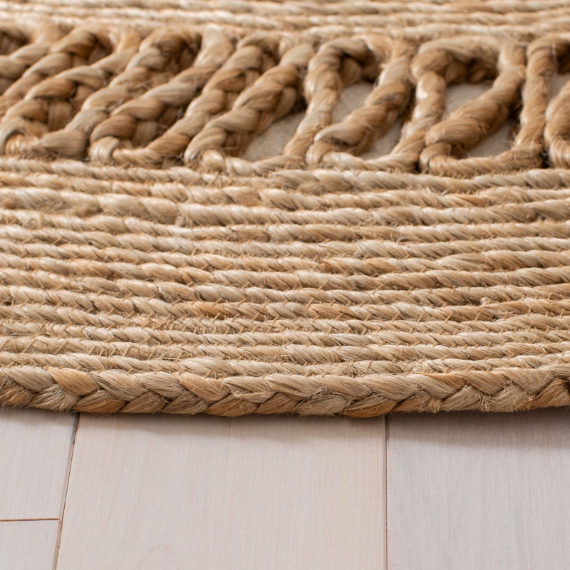 Tapis de couleur unie en jute tissé à la main Ubon, Rond 4 pi
