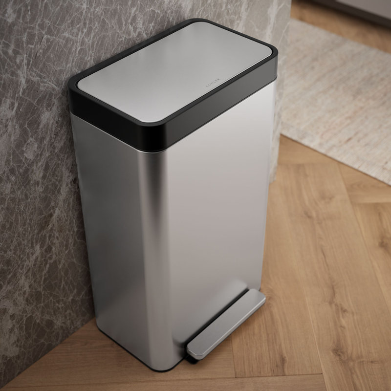 Reset 8 Gallon Kitchen Trash Can, Stainless Steel Hand Free Step Trash Can with Quiet-Close Lid, Stainless Steel