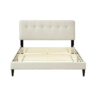 Lit tapissier blanc cassé dans une boîte avec profondeur de 80 po, largeur de 58,5 po, hauteur de 42,5 po, boîte de tête de lit, charge, tête de lit, lb