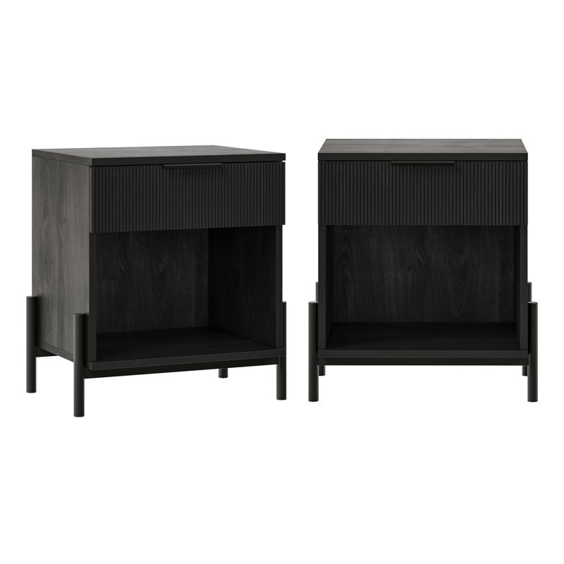 Ridvan 1-Drawer Nightstands with Open Cubby, Black