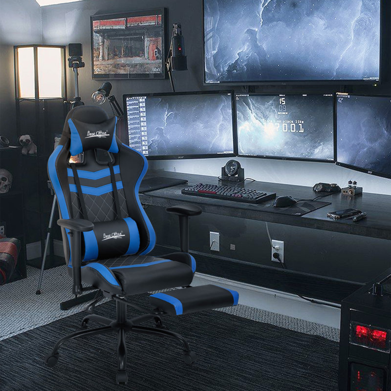 Fauteuil de jeu PC et de course, Bleu et noir