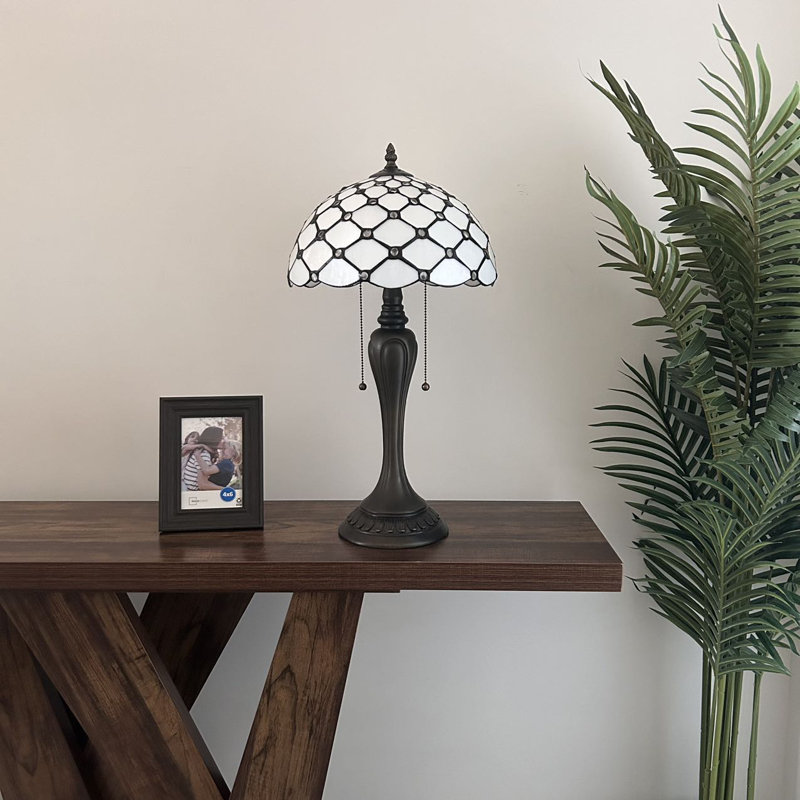 Halden Tiffany Style Table Lamp White Stained Glass LED Bulbs Included 22" H x 12" W x 12" D