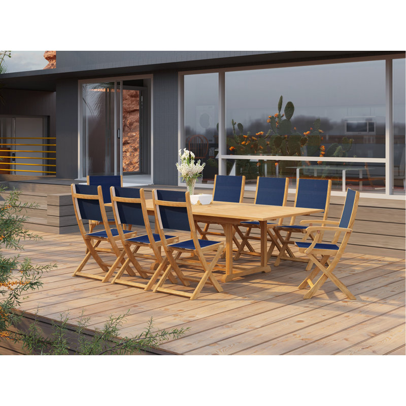 Stella Folding Teak Patio Dining Chair, Blue