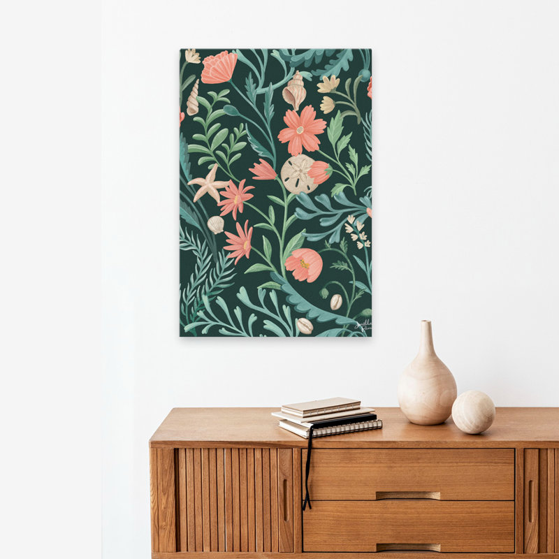 Motif botanique de bord de mer de l'IB - Botanicals Coastal Coral Florals Art, H 24 po x l 16 po