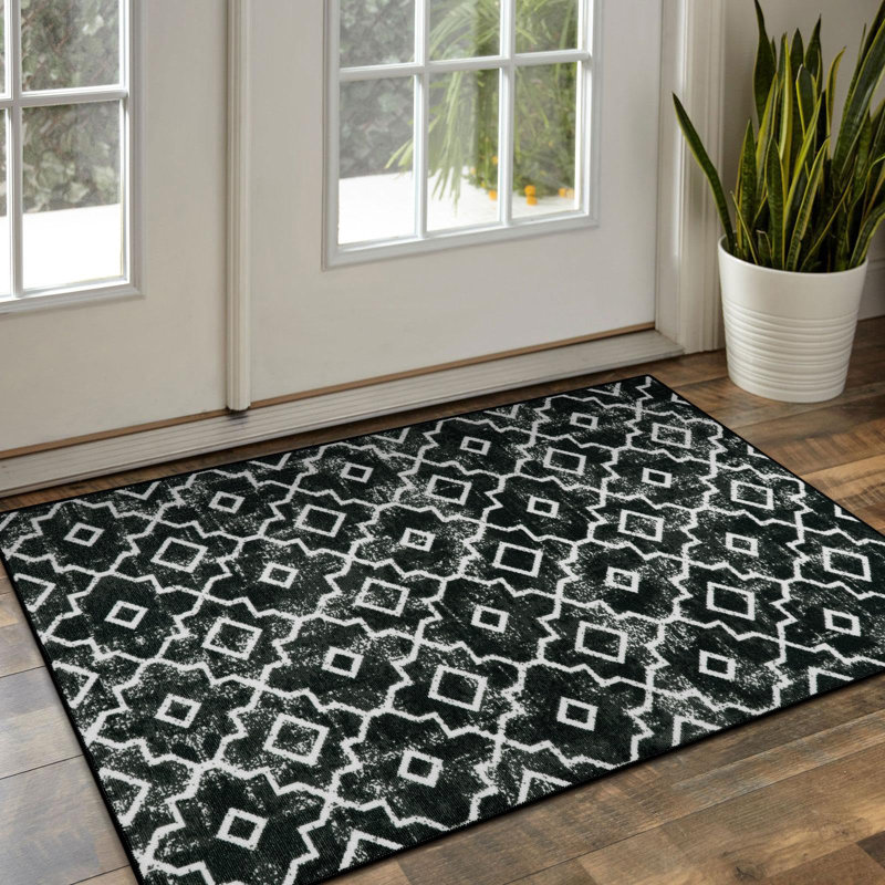 Rectangle Tawann Geometric Machine Washable Door Mat Non-Slip Doormat, Rectangle 3' x 5'