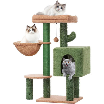 Multifunctional Cactus Cat Tree 34 Inches with Padded Top Perch, Comfy Hammock and Private Condo