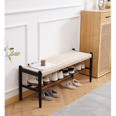 Banc en bois massif avec rangement pour chaussures Everill