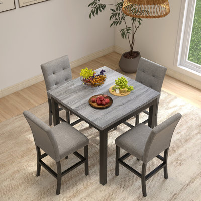 35 Inch 5-Piece Counter Height Dining Set Dining Room Table And  4 Upholstered High-Back Chairs