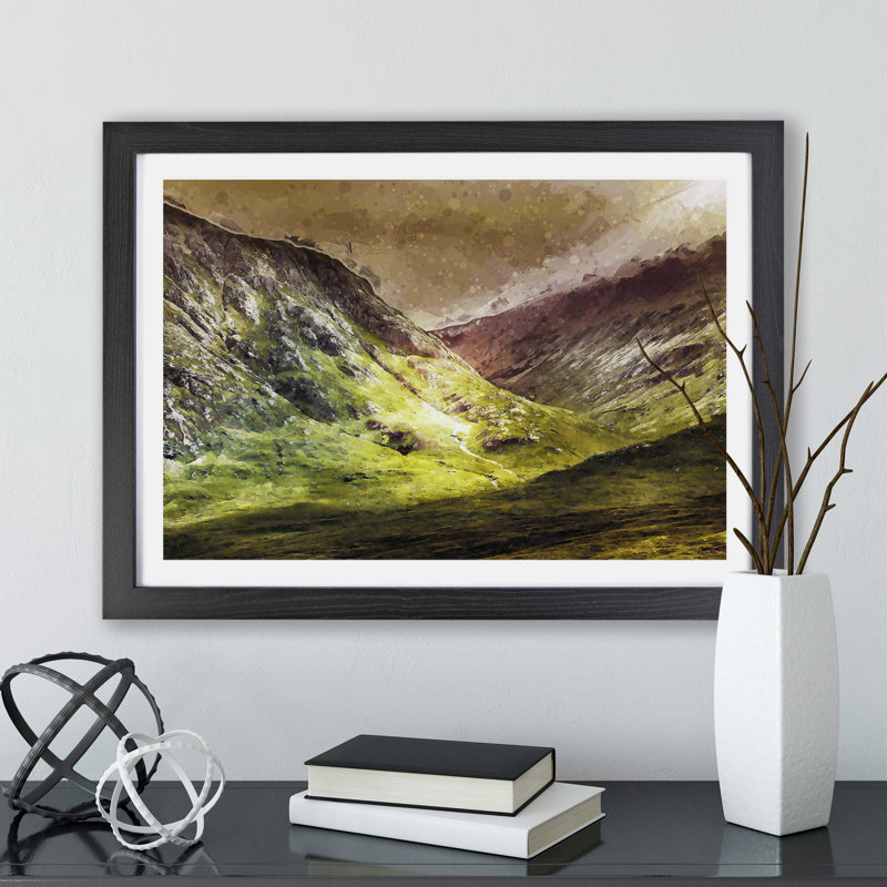 Mountains Of Glencoe In Scotland - Single Picture Frame Painting, 45cm H x 63cm W x 2cm D, Black