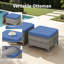 Ensemble de 2 repose-pieds d'extérieur en rotin gris avec coussins bleus pour la cour ou la terrasse-131635723