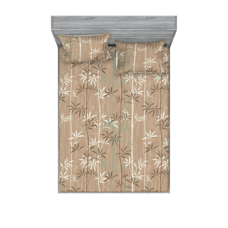 Drap-housse et taies décoratives 3 pièces Ambesonne, Bleu-vert / motif floral moutarde foncé