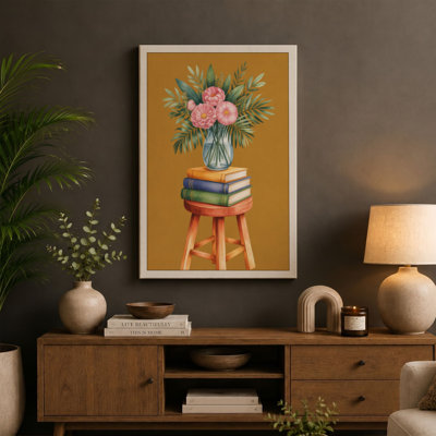 Carnations on Books Botanical - Wrapped Canvas