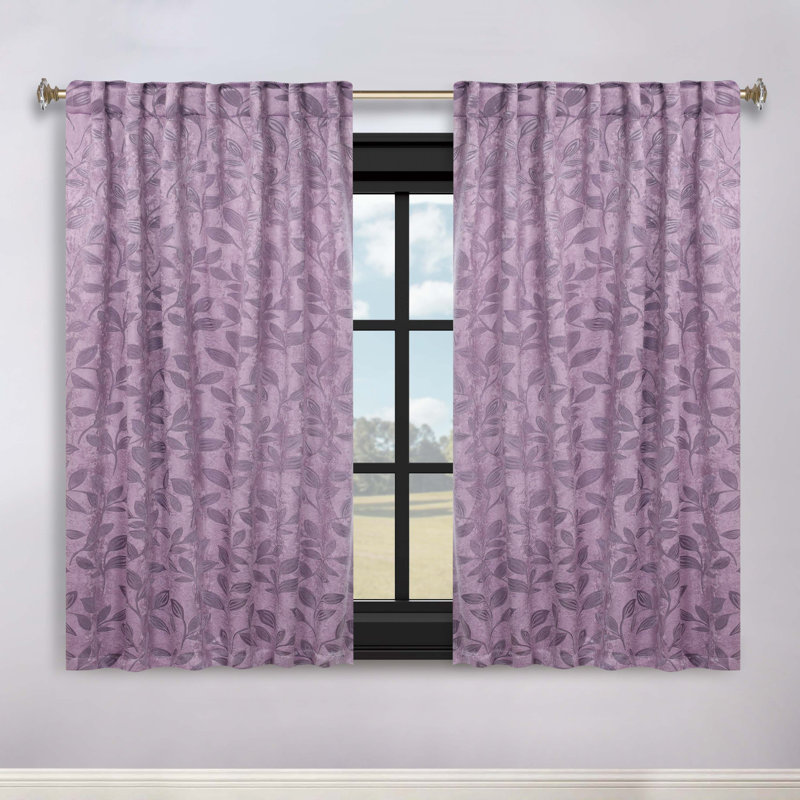  Rideaux occultant 100% polyester à motif de feuilles, Glycine, L 52 po x L 96 po