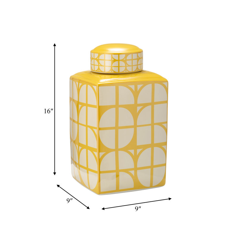 Lerryn Modern Stoneware and Ceramic Jar with Geometric Design - Sleek Contemporary Decorative Accent Piece - Stylish Handcrafted Artisanal Home Decor Vessel, Single Item Stylish Statement Jar