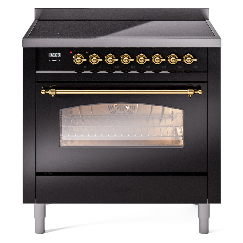 ILVE Nostalgie II 36 in Induction Range, Glossy Black/Brass