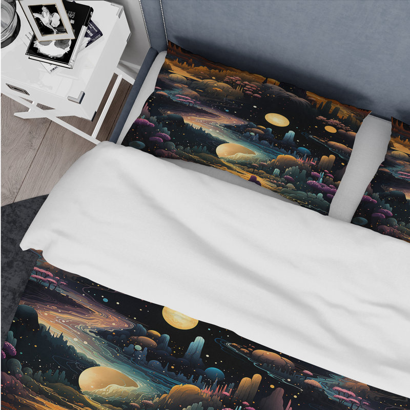 Landscape In Space Pattern Duvet Cover, King Duvet Cover + 2 King Shams