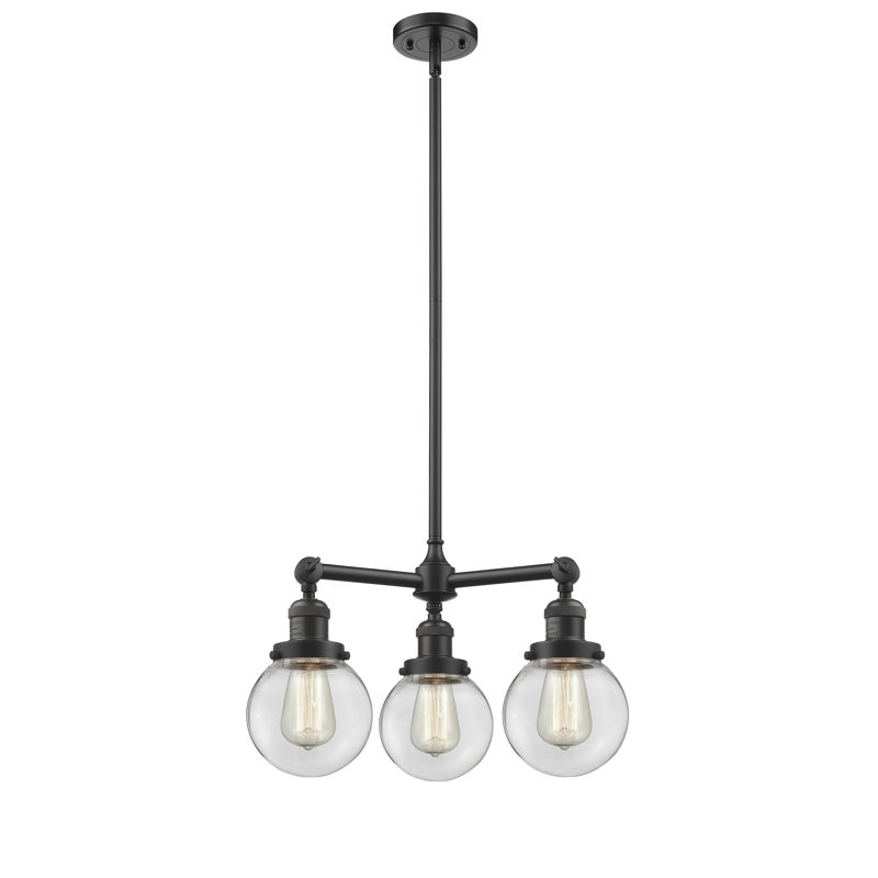 Lustre en forme de globe à 3 lumières Chippewa, Transparent, Chrome poli, Ampoule DEL