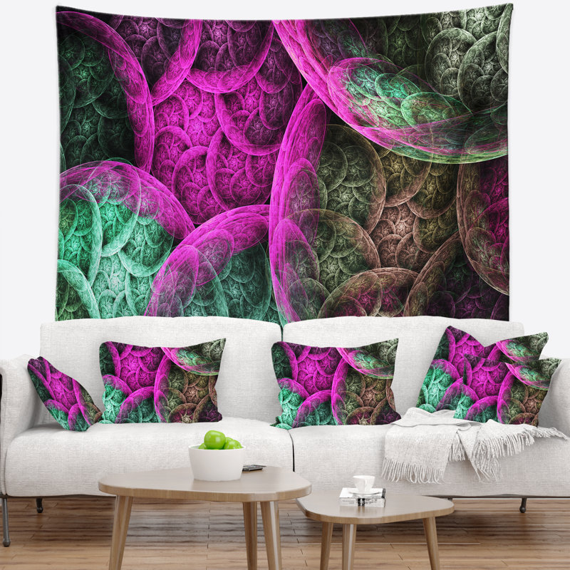 Tapisserie abstraite rose vert avec nuages dramatiques, H 32 po x l 39 po