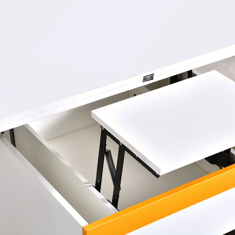Table basse relevable avec rangement, table centrale multifonctionnelle réglable pour le salon, Blanc