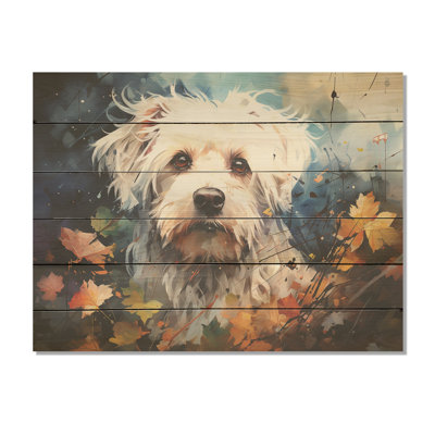 «Popart Maltese Magic», art mural en bois de chien sur bois de pin naturel