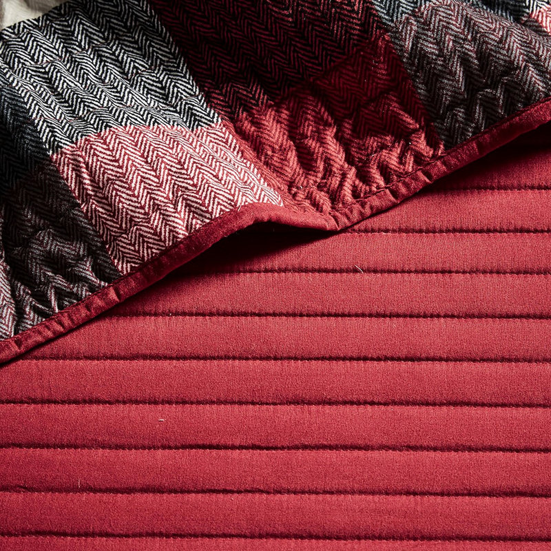 Housse de lit de jour réversible rouge - 6 pièces, de transition écossais à uni, avec coton pour plus de confort, convient aux matelas simples, aux taies décoratives et aux coussins décoratifs, taille rustique en pièces, écossais, rembourrage élégant