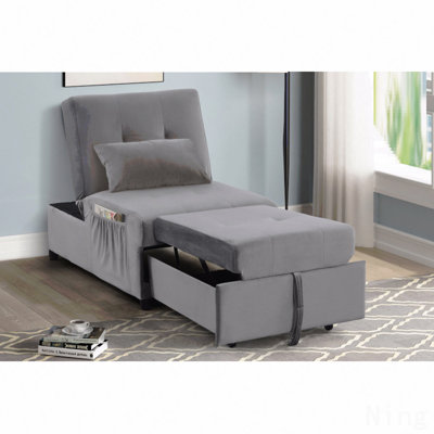 Méridienne convertible en velours gris