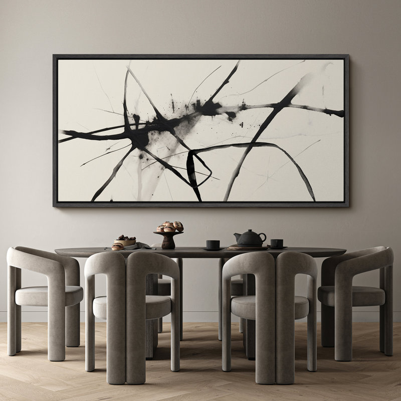 «Grunge Abstract Paint Stroke Effect Minimalist Black Ink Splatter On», reproduction encadrée sur toile, H 30 po x l 60 po