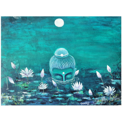 Tête de Bouddha sous l'eau | Acrylique sur toile | Peinture de Gayatri Mavuri
